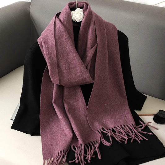 Echarpe Cachemire Mauve Rose Veloutee – Longue 180 cm, Franges fines assorties