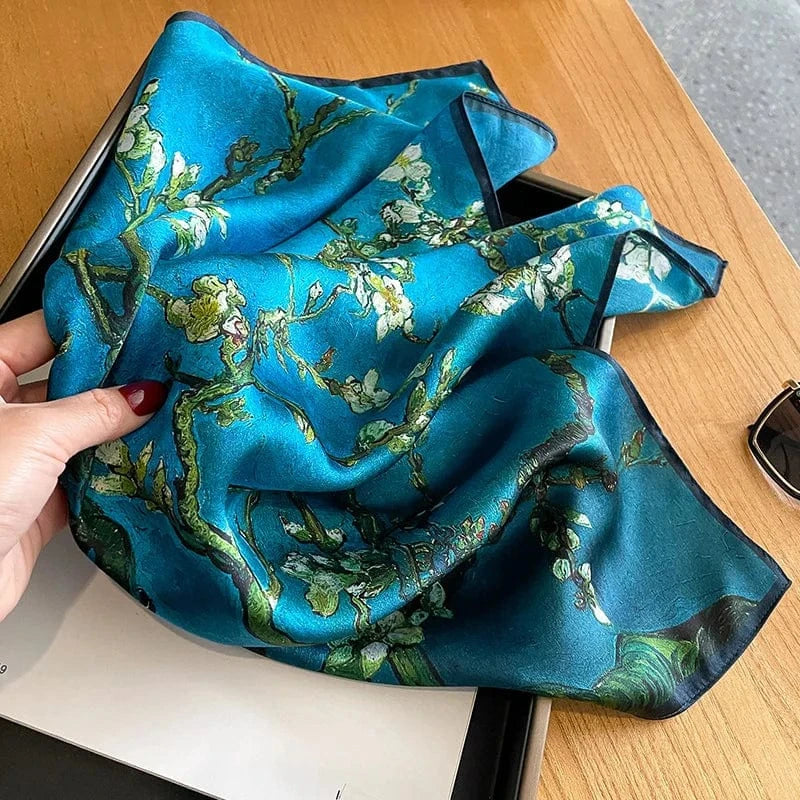 Carré 100% Soie foulard carré en soie imprimé fleurs - Écharpe chic et raffinée