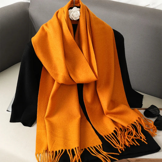 Echarpe Cachemire Mandarine Veloutée - Écharpe longue 180 cm, orange mandarine premium
