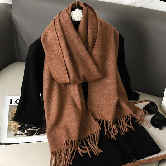 Echarpe Cachemire Camel Rosé Chaud - Foulard Uni, Velouté, Franges Fines