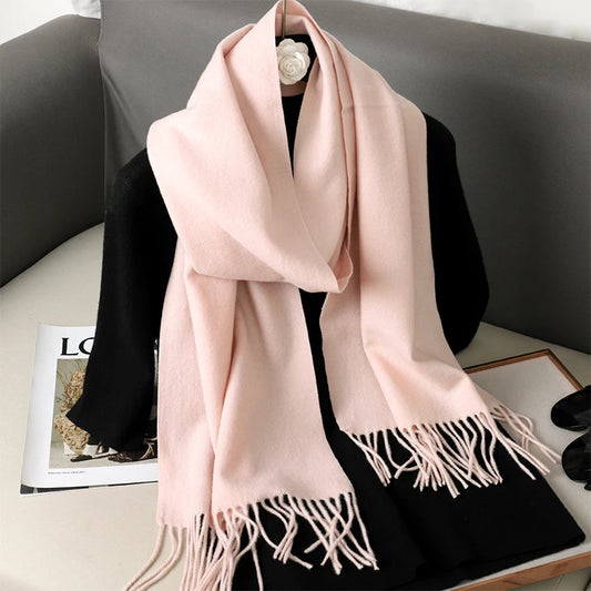 Echarpe Cachemire Rose Veloute - Rose Poudre Pastel, 180x30 cm, fini veloute