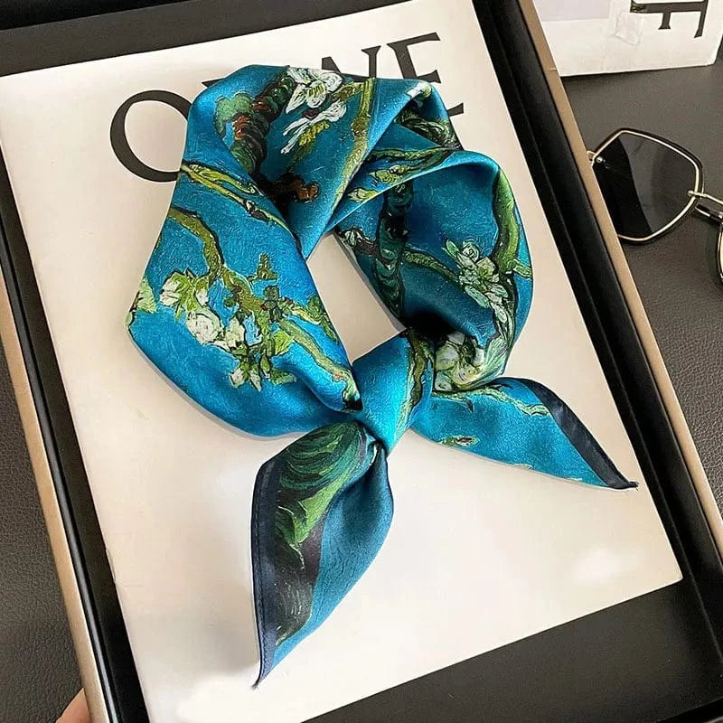 Carré 100% Soie foulard carré en soie imprimé fleurs - Écharpe chic et raffinée