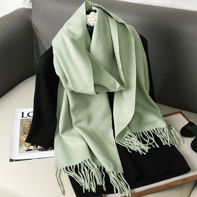 Echarpe Cachemire Vert Menthe Bleuté - Echarpe Rectangulaire 180x30cm
