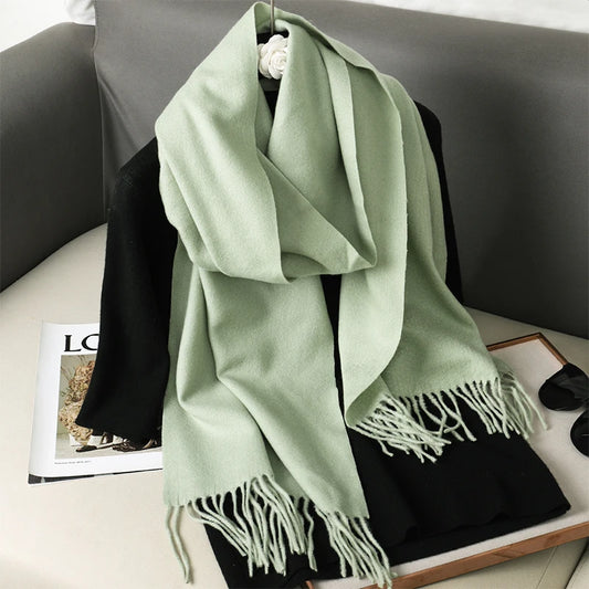 Echarpe Cachemire Vert Menthe Bleuté - Echarpe Rectangulaire 180x30cm