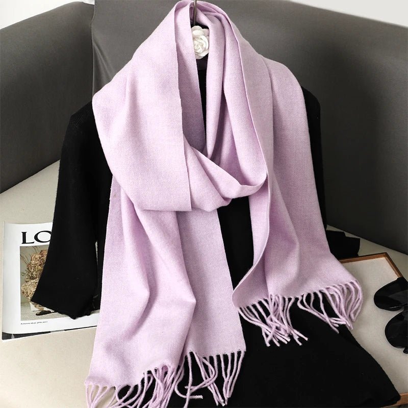 Echarpe Cachemire Lilasérose - Écharpe longue 180 cm, veloutée et chaude, franges fines