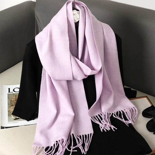 Echarpe Cachemire Lilasérose - Écharpe longue 180 cm, veloutée et chaude, franges fines