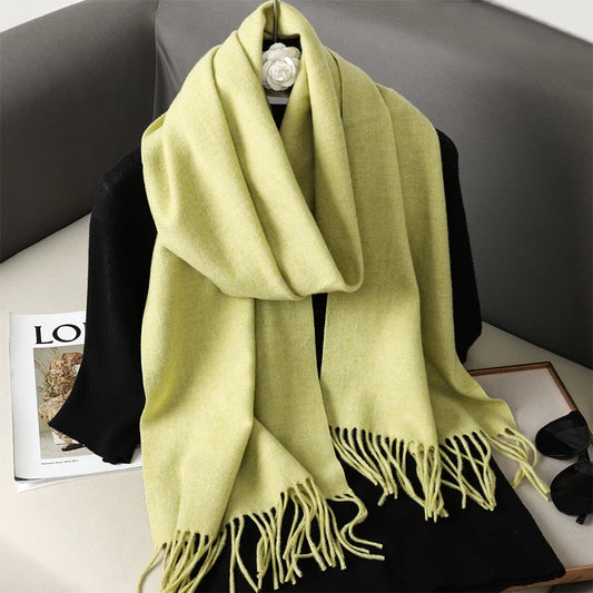 Echarpe Cachemire Citron Pastel - Vert Citron Pastel Doux et Velouté