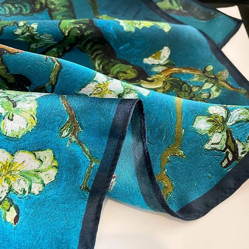 Carré 100% Soie foulard carré en soie imprimé fleurs - Écharpe chic et raffinée
