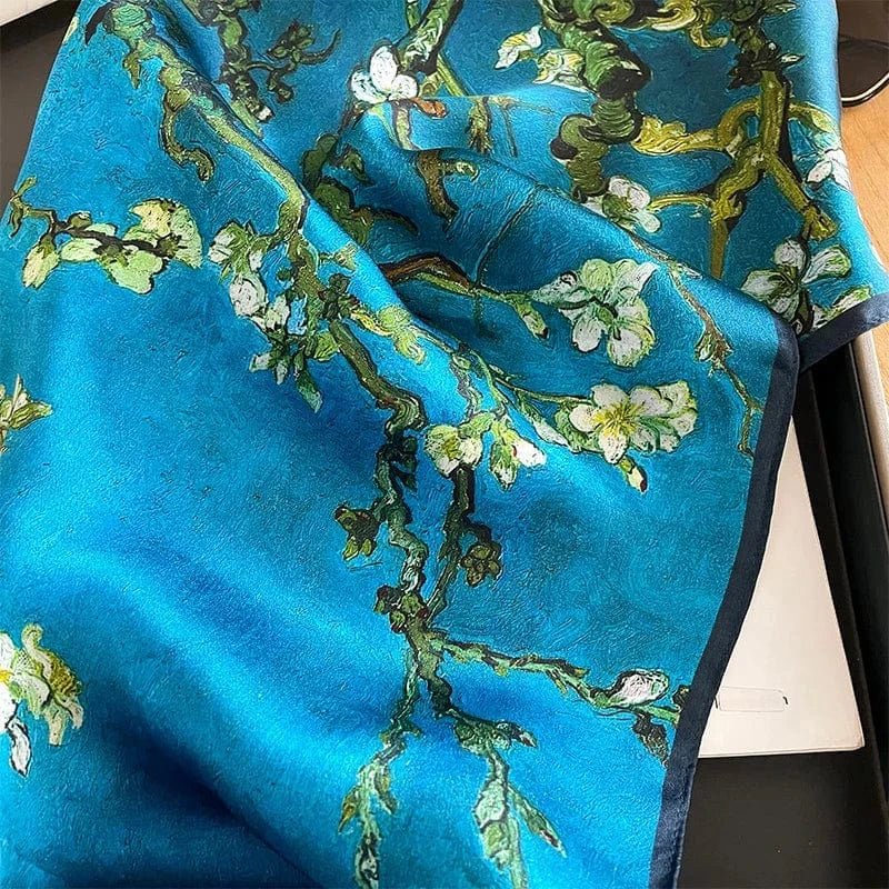 Carré 100% Soie foulard carré en soie imprimé fleurs - Écharpe chic et raffinée