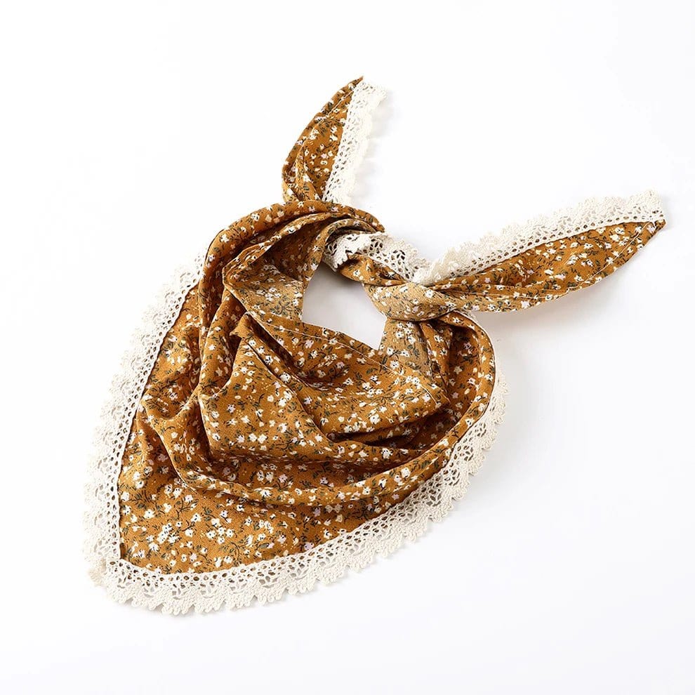 Bandana Femme Champêtre Élégant aux Motifs Floraux Marron