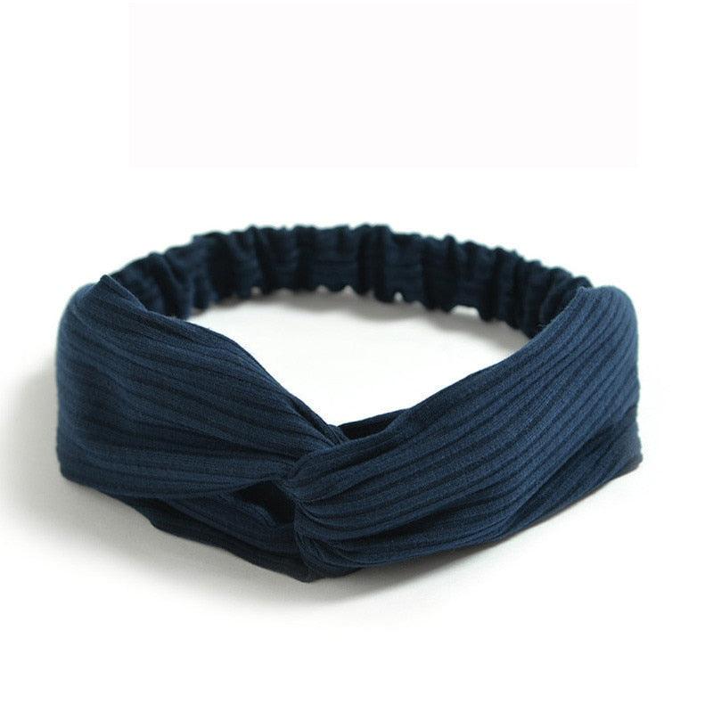 Bandeau à nœud croisé en coton bio Bleu