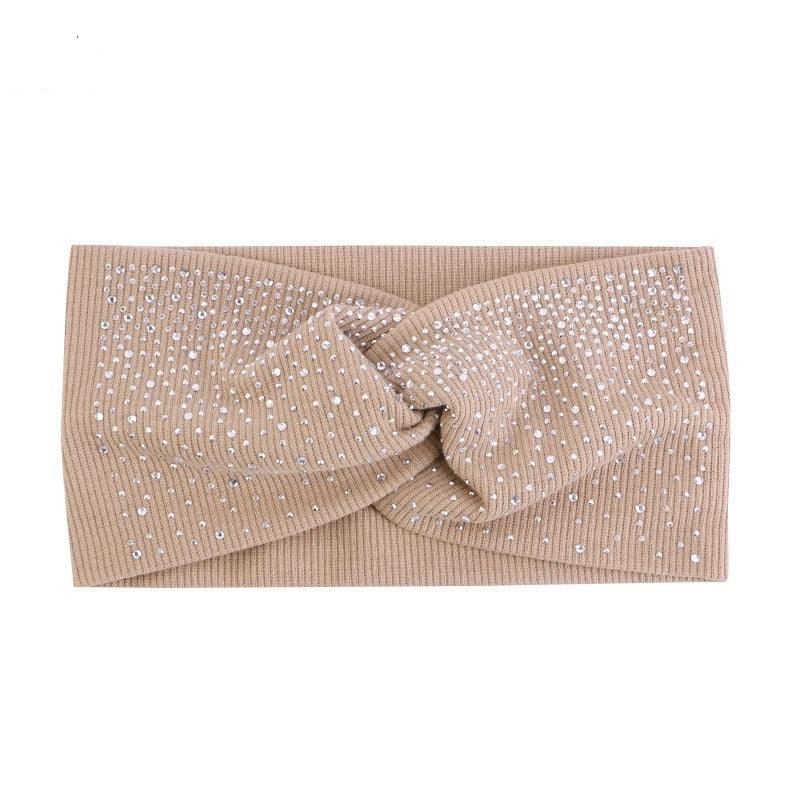 Bandeau en coton orné de strass Beige