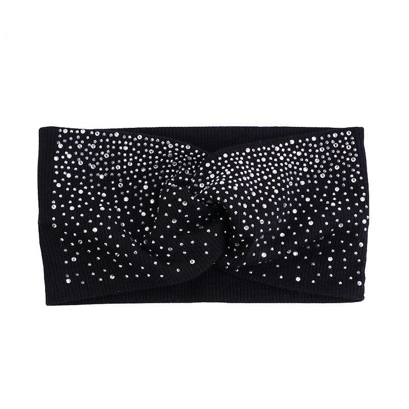 Bandeau en coton orné de strass Noir