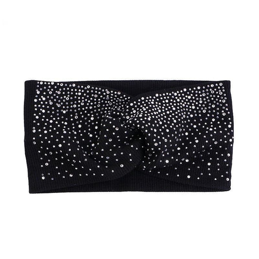Bandeau en coton orné de strass Noir