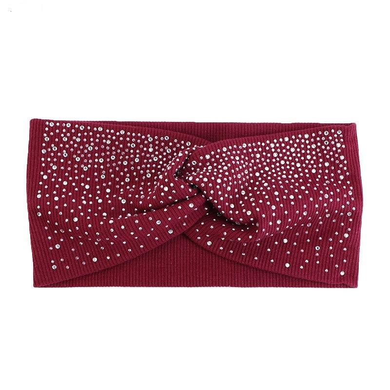 Bandeau en coton orné de strass Rouge