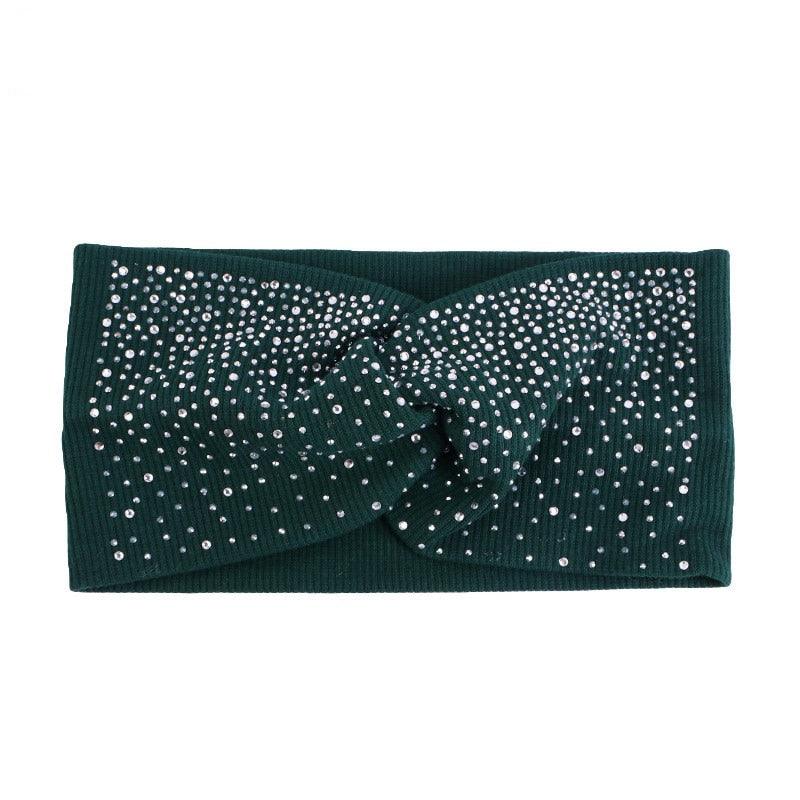 Bandeau en coton orné de strass Vert Foncé
