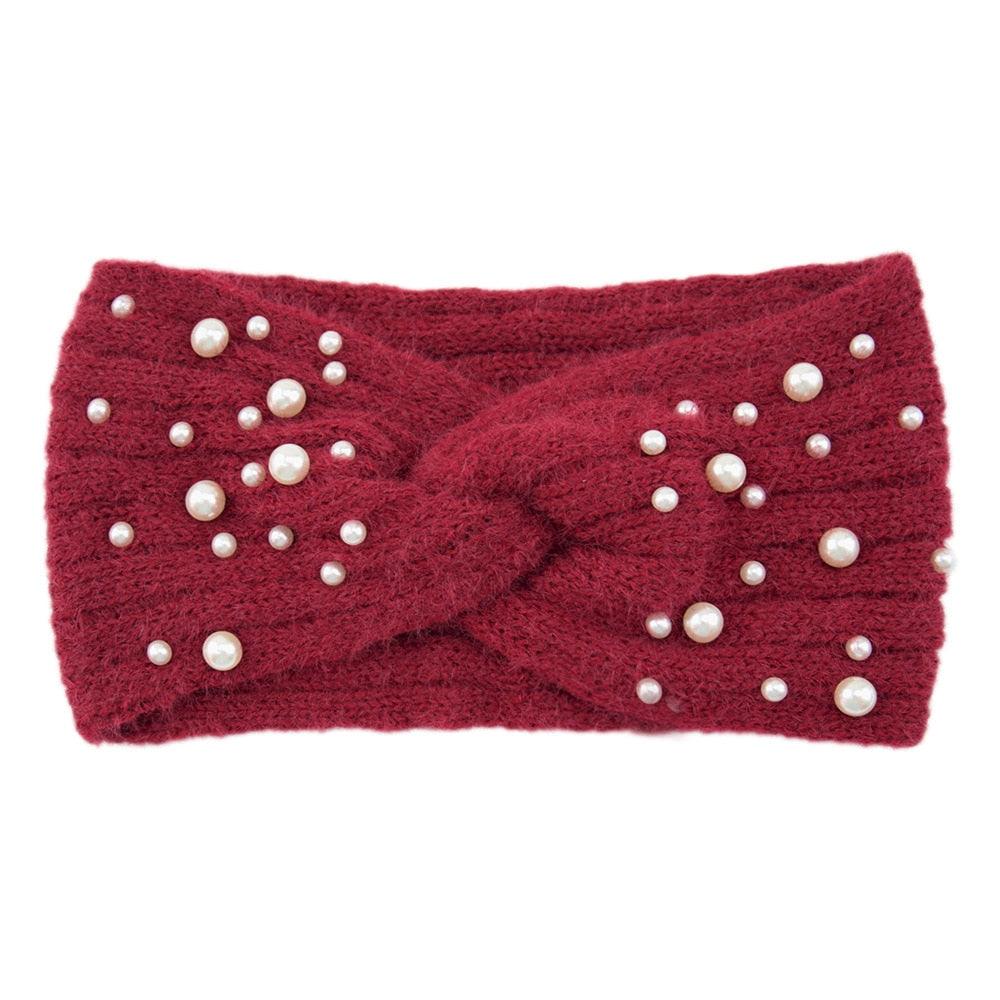 Bandeau en laine orné de perles Rouge