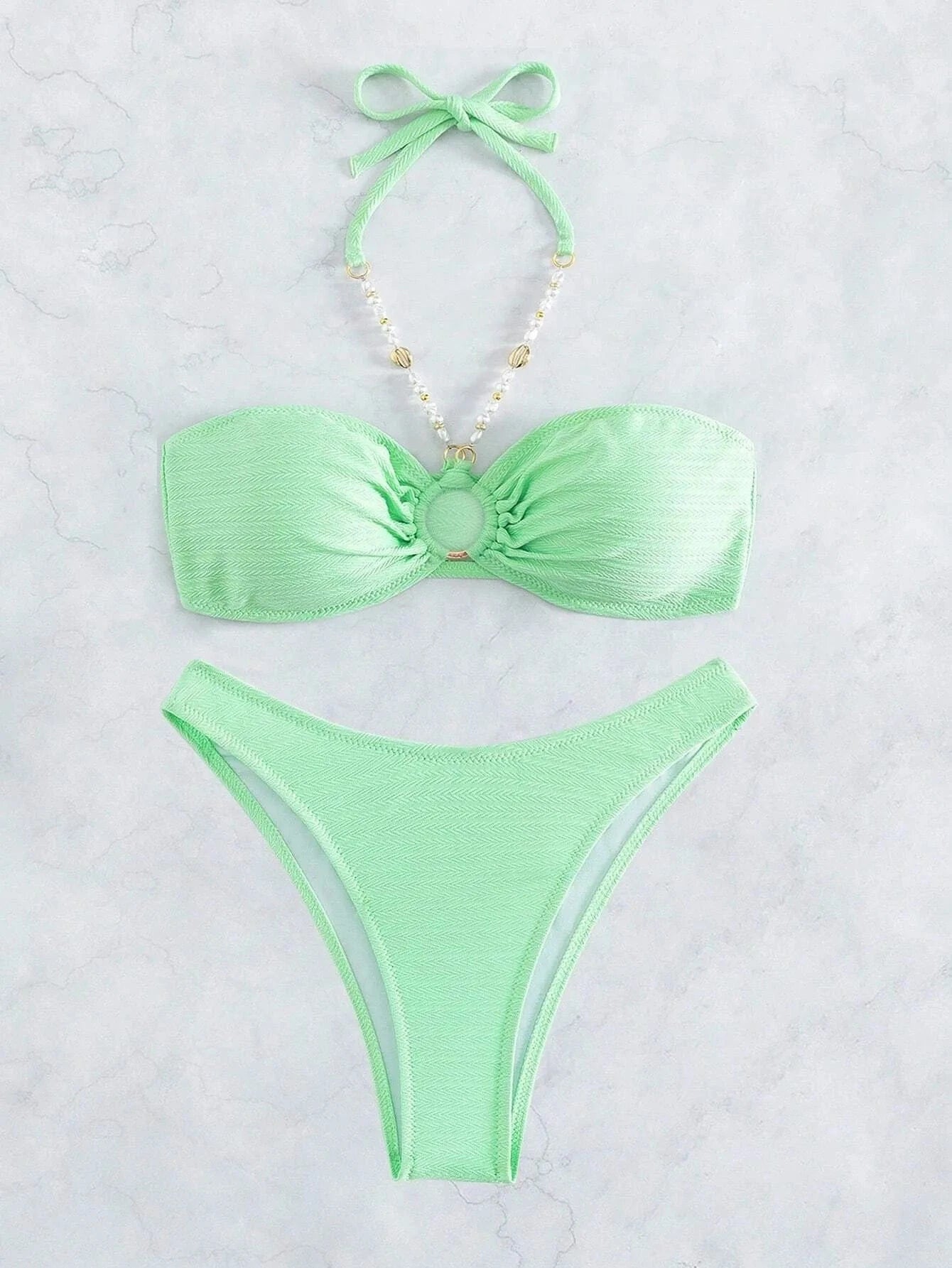 Bikini Bandeau Perlés Blanc Éclat - Élégance Effortless Plage