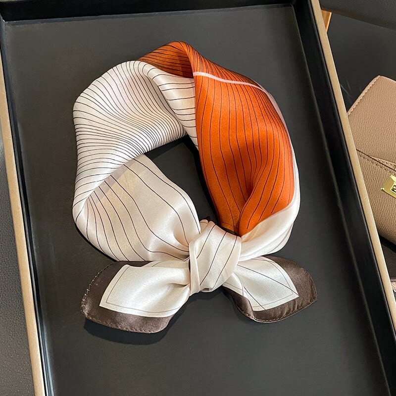 Carré 100% Soie Beige et Orange 53x53cm