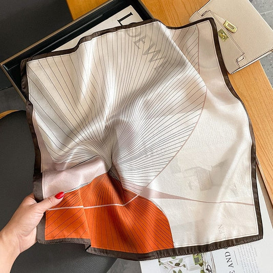 Carré 100% Soie Beige et Orange 53x53cm