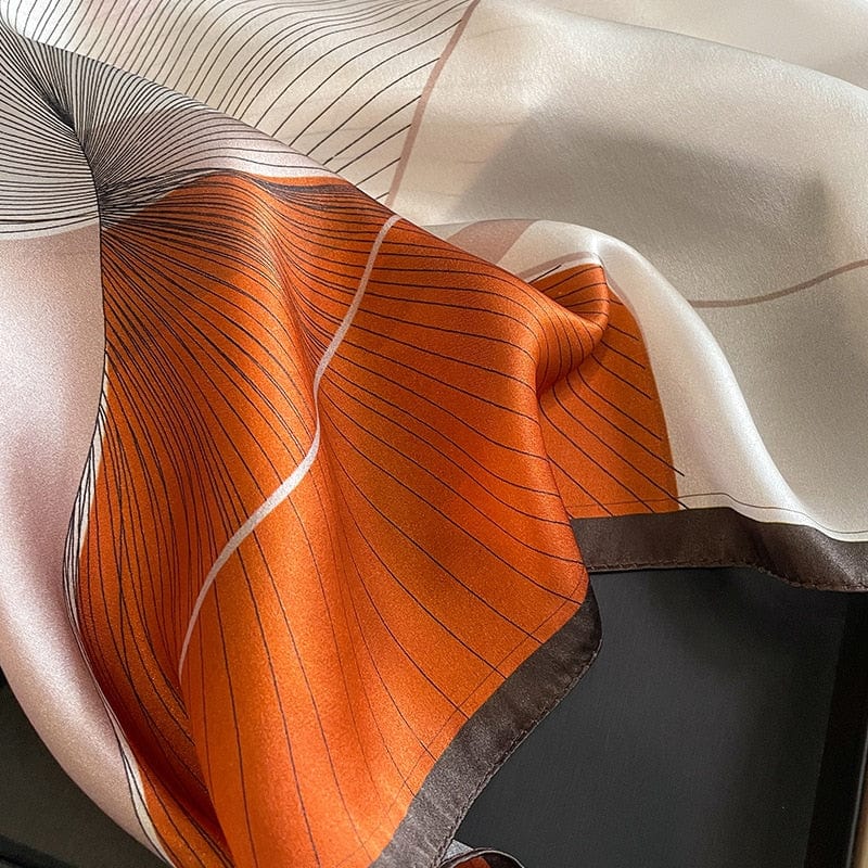 Carré 100% Soie Beige et Orange 53x53cm