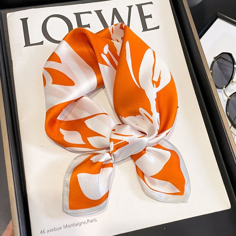 Carré 100% Soie Bicolore fleur Orange / 53x53cm