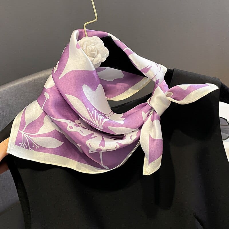 Carré 100% Soie Bicolore fleur Violet / 53x53cm
