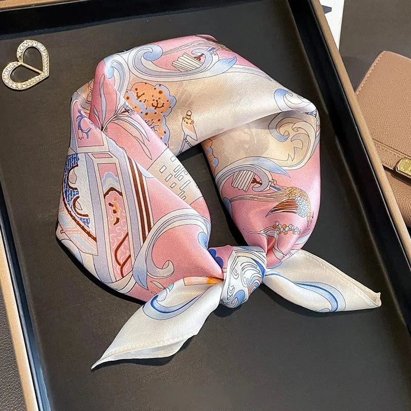 Carré 100% Soie - Carre de Soie chinoiserie romantique rose pastel 53x53cm