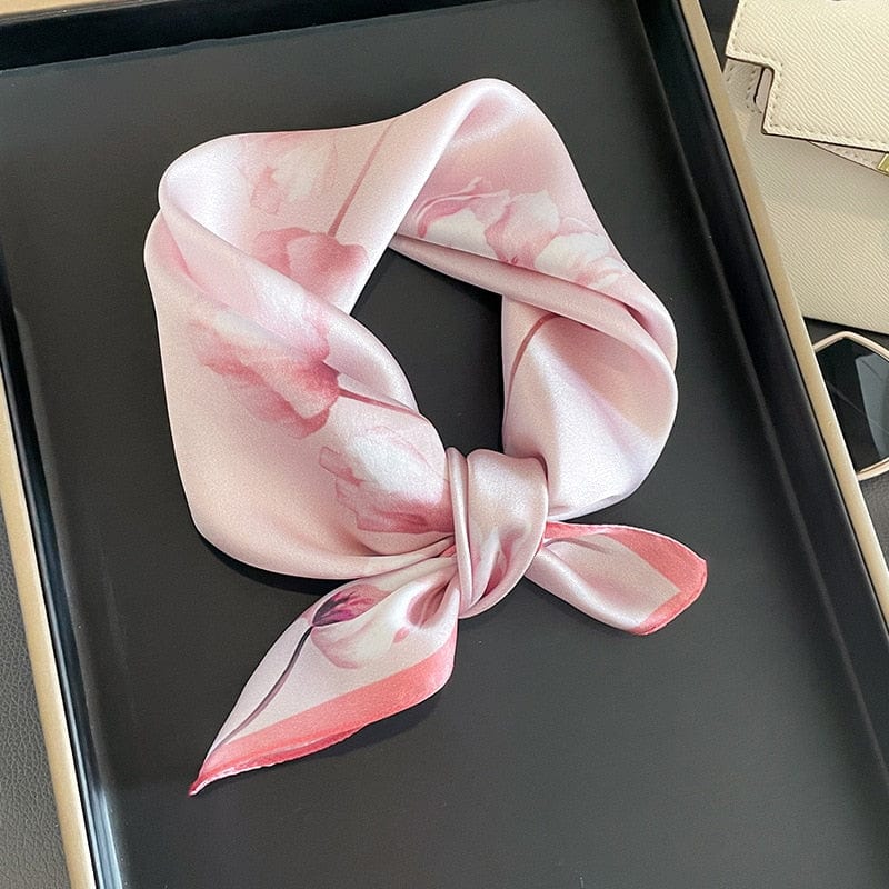Carré 100% Soie Décoration Colchique Pastel Rose / 53x53cm