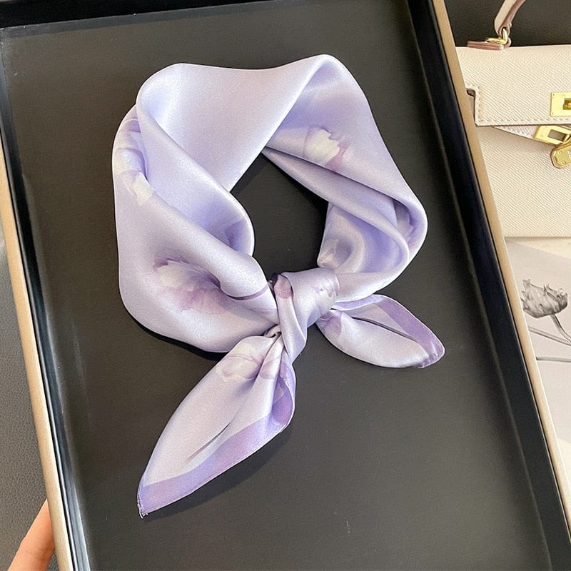 Carré 100% Soie Décoration Colchique Pastel Violet / 53x53cm