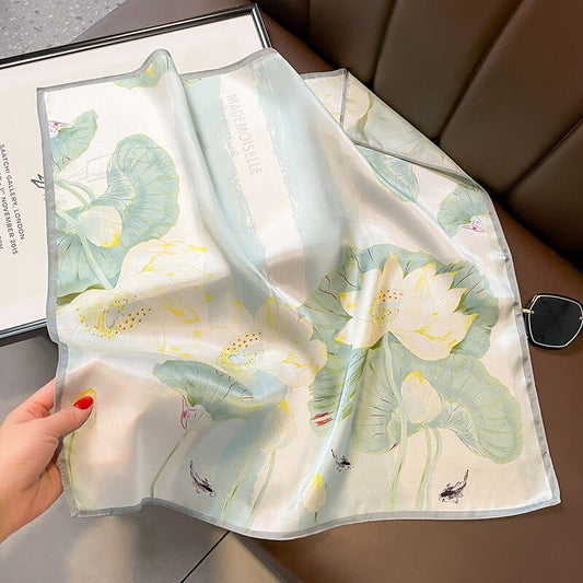 Carré 100% Soie Décoration Fleur Femme 53x53cm