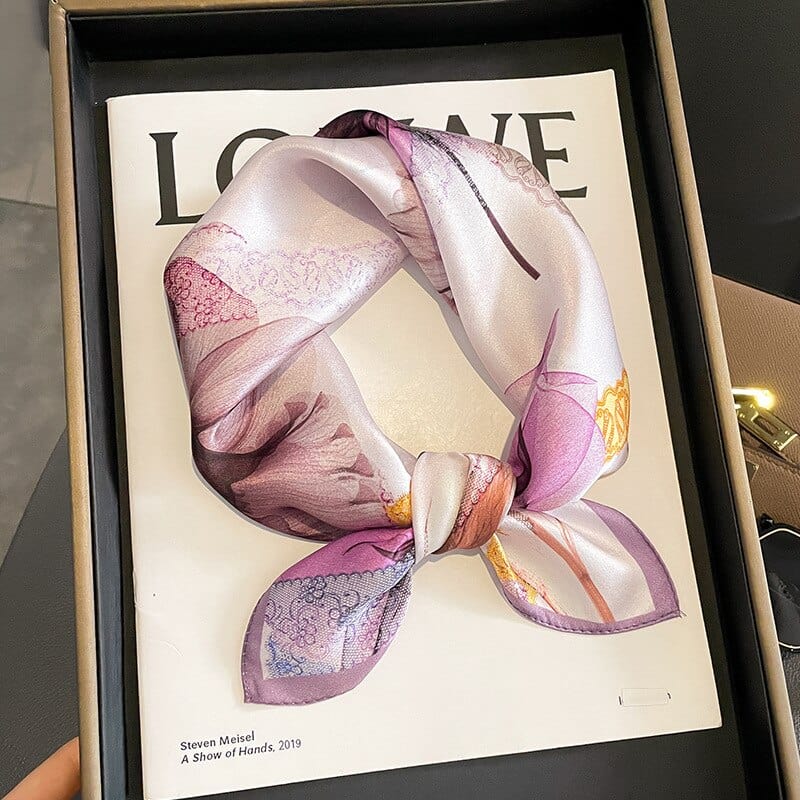 Carré 100% Soie Décoration Fleur Mauve 53x53cm