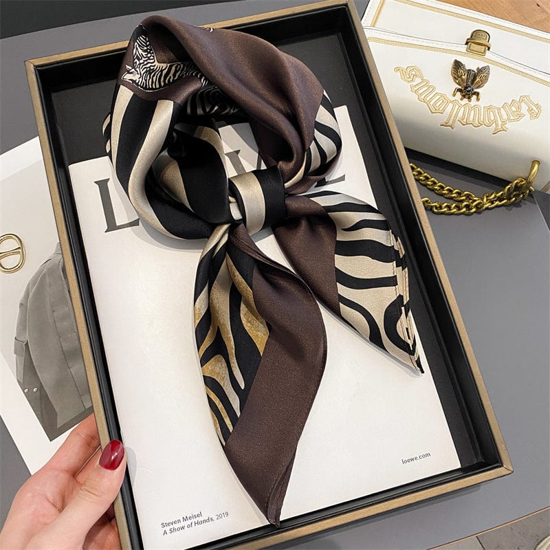 Carré 100% Soie Décoration Zèbre Femme Marron / 70x70cm