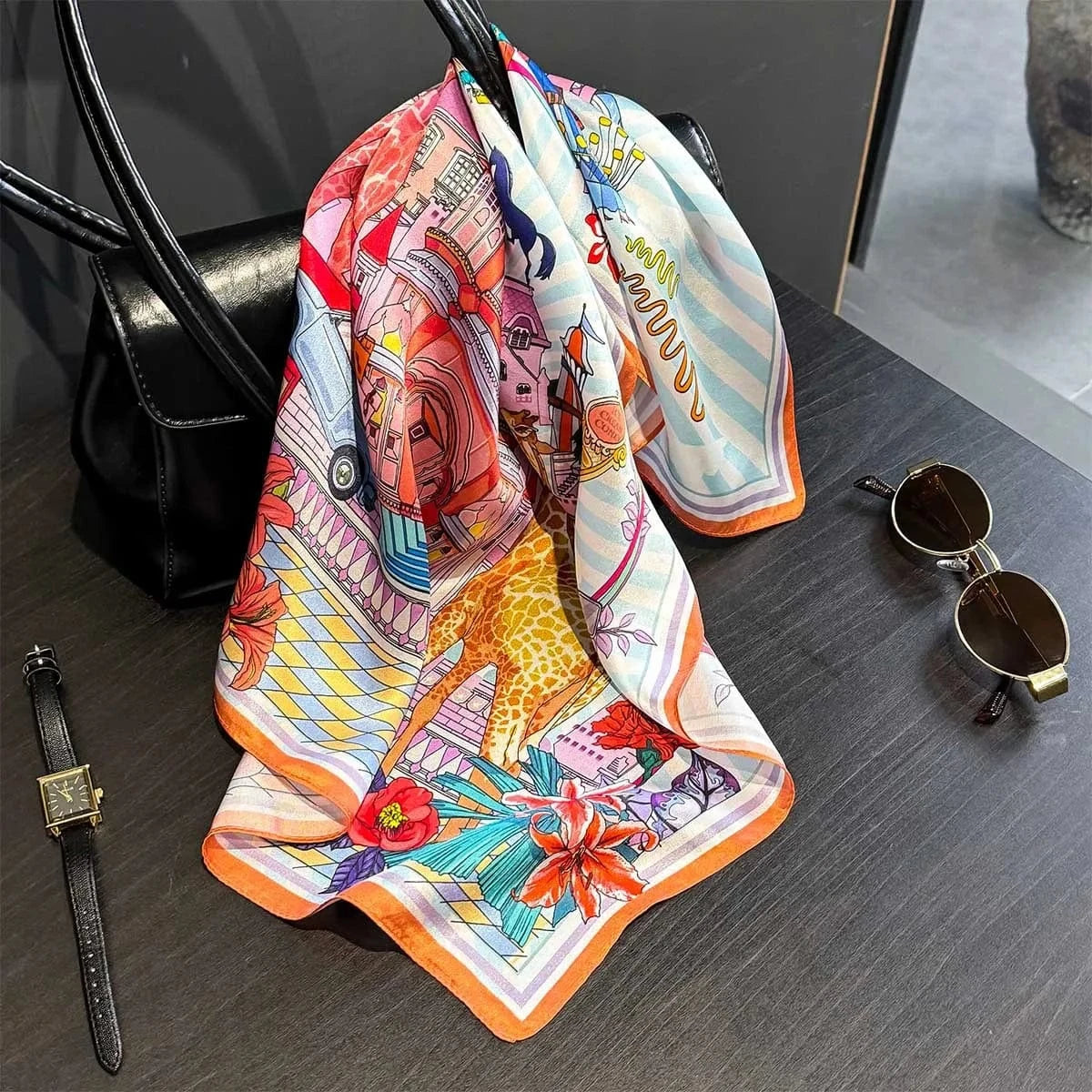 Carré 100% Soie Écharpe Carré de Soie Femme 53x53cm