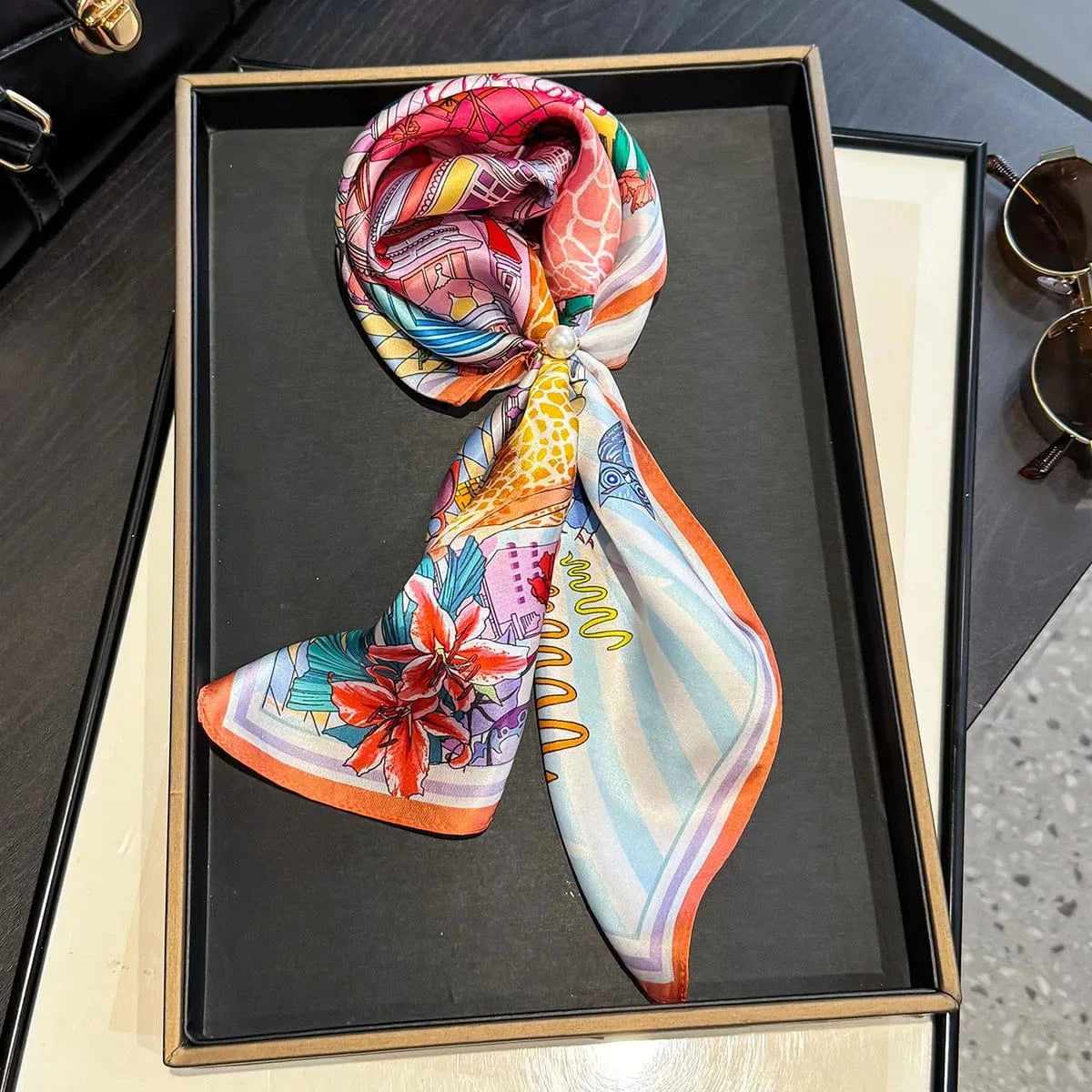 Carré 100% Soie Écharpe Carré de Soie Femme 53x53cm