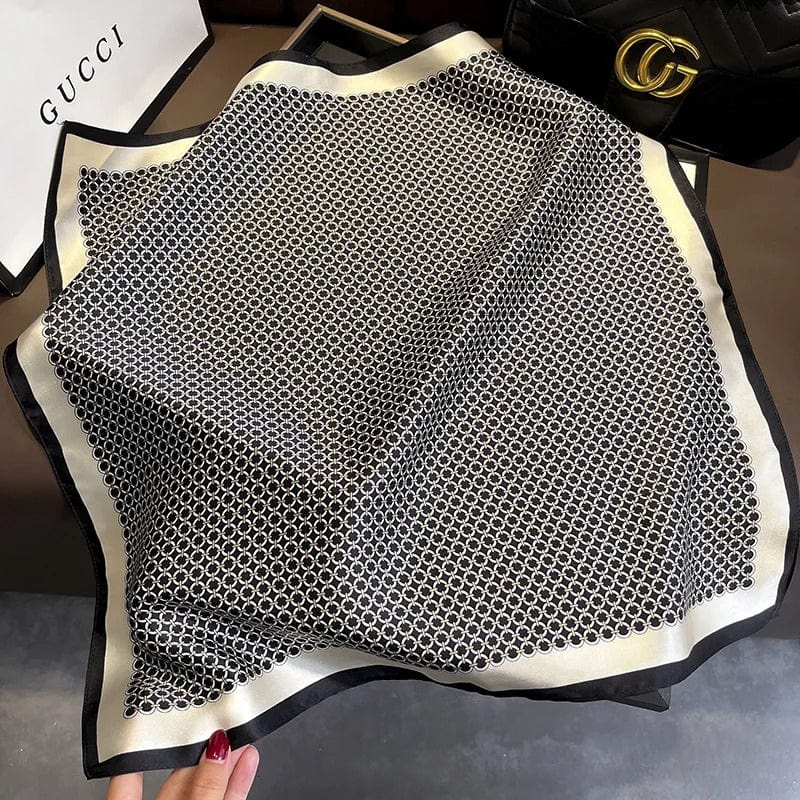 Carré 100% Soie Femme Motif Asymétrique Noir / 53x53cm