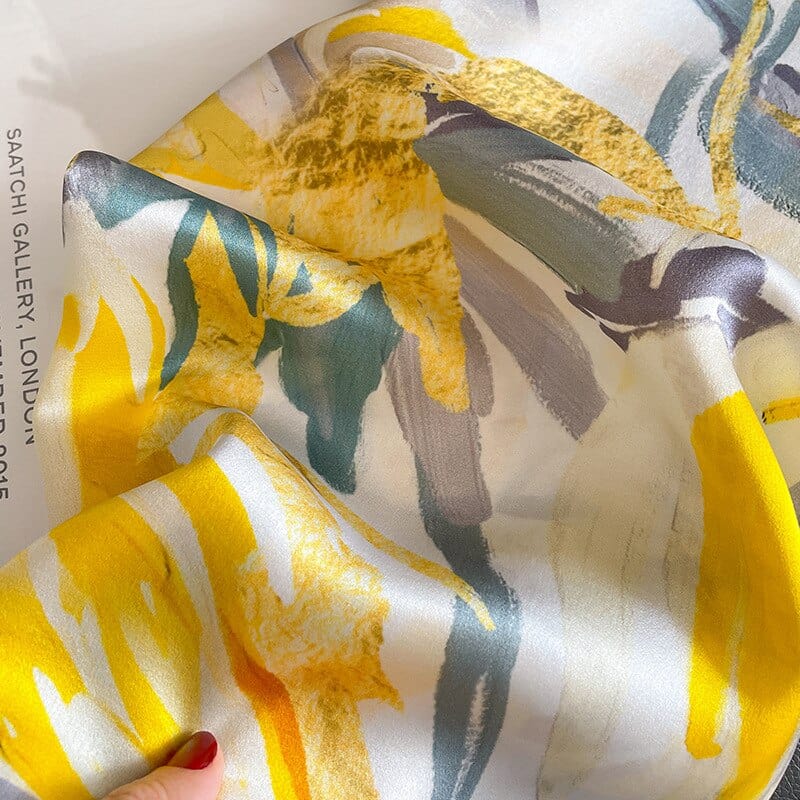 Carré 100% Soie Fleur Jaune 53x53cm