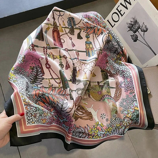 Carré 100% Soie - Foulard Boho Chic Rose Poudre 70x70cm