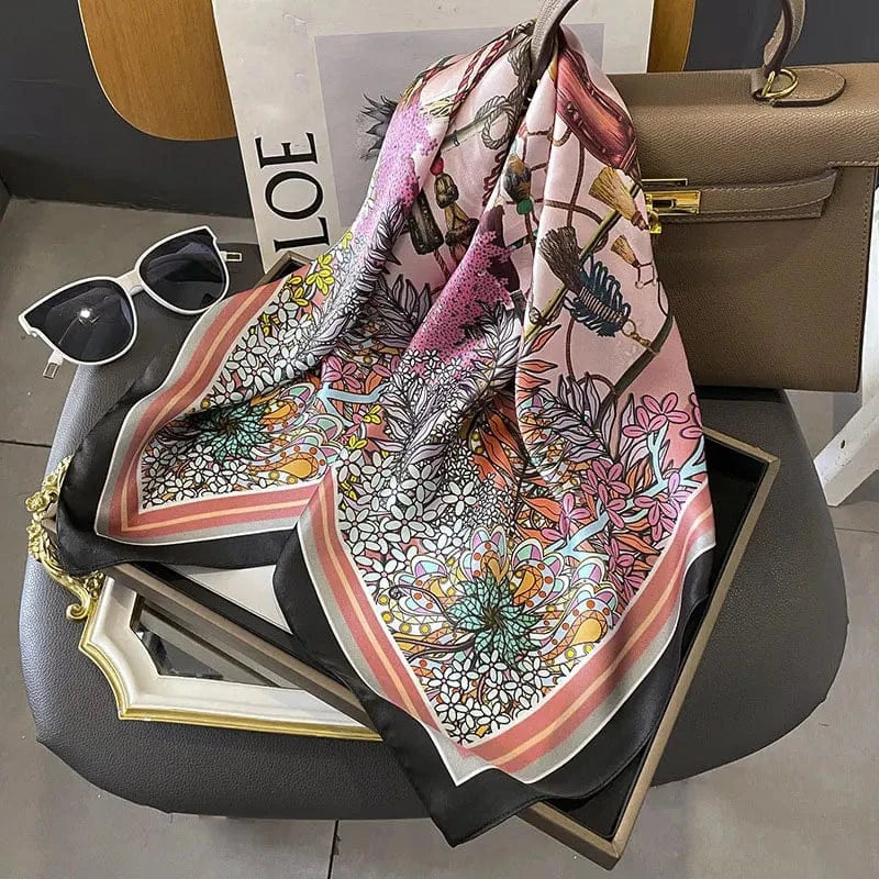 Carré 100% Soie - Foulard Boho Chic Rose Poudre 70x70cm