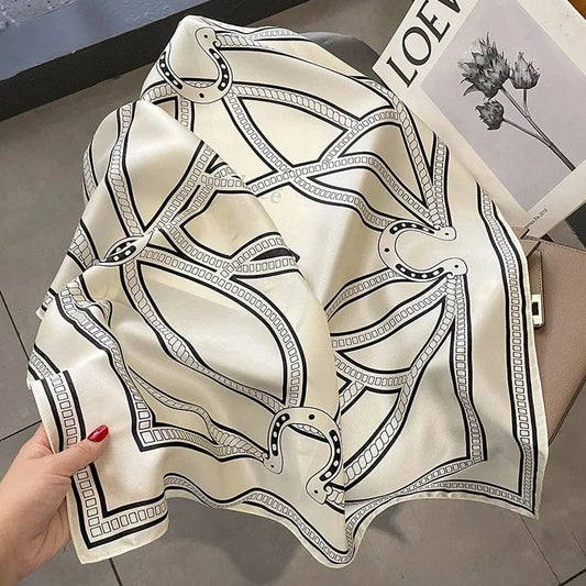 Carré 100% Soie Foulard Carré de Soie Motif Sangles Géométriques – Élégance Couture 70x70cm