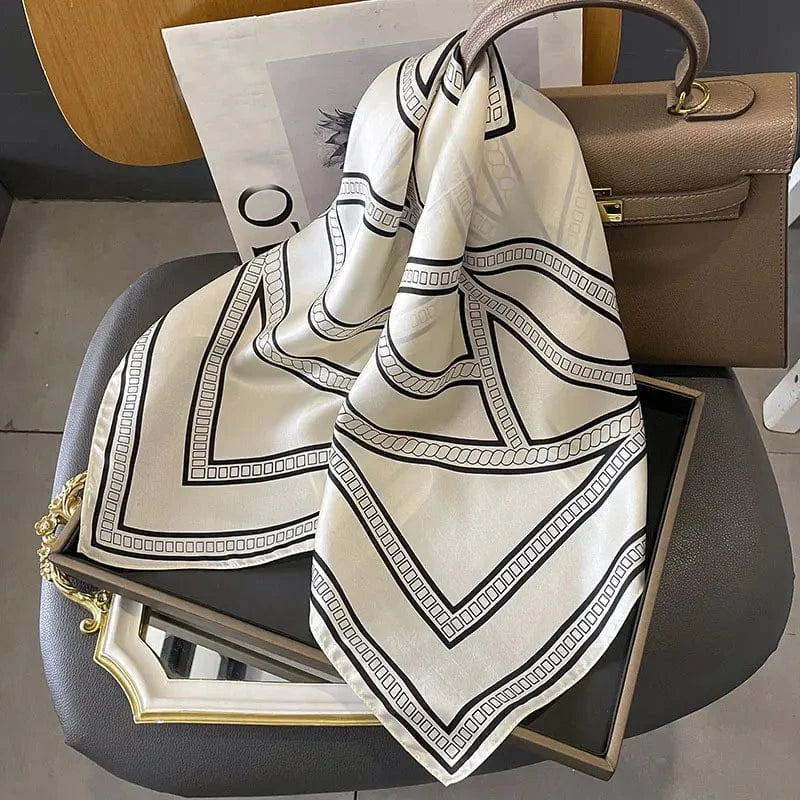 Carré 100% Soie Foulard Carré de Soie Motif Sangles Géométriques – Élégance Couture 70x70cm