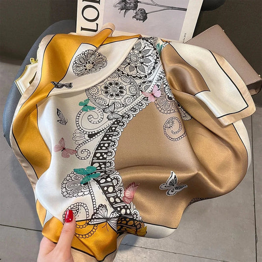 Carré 100% Soie - Foulard carré en soie imprimé papillon 70x70cm