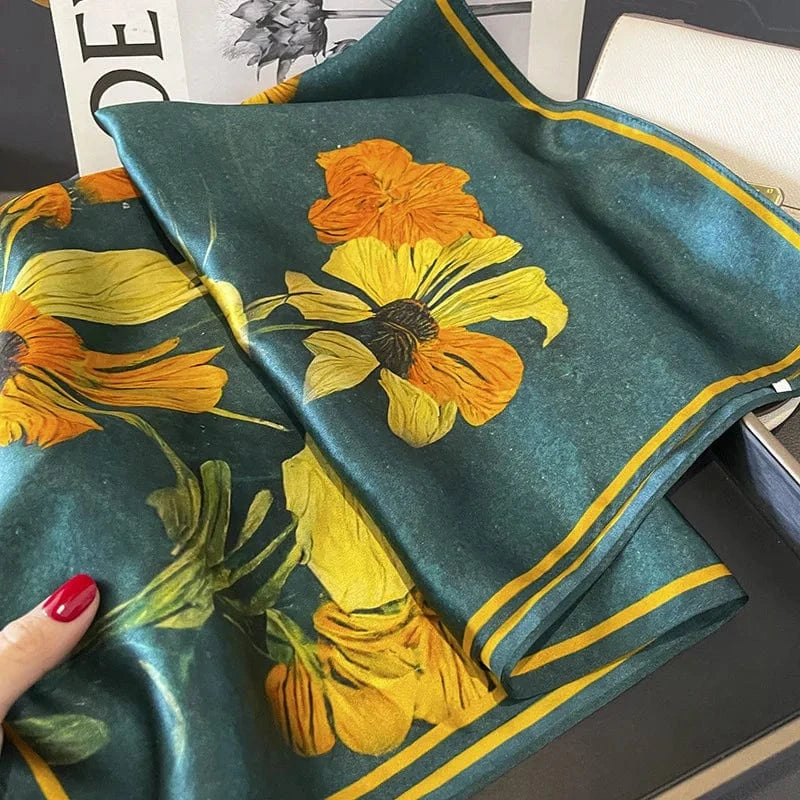 Carré 100% Soie Foulard Carré en Soie Imprimé Premium – Élégance et Raffinement 70x70cm
