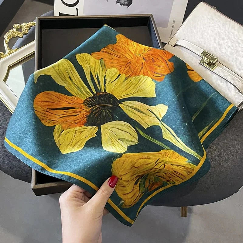 Carré 100% Soie Foulard Carré en Soie Imprimé Premium – Élégance et Raffinement 70x70cm