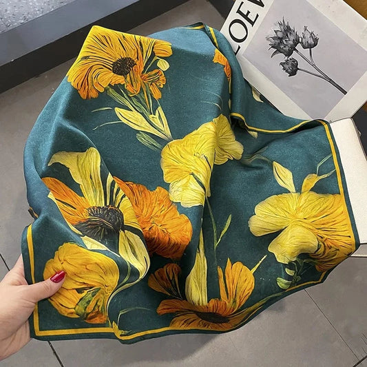Carré 100% Soie Foulard Carré en Soie Imprimé Premium – Élégance et Raffinement 70x70cm