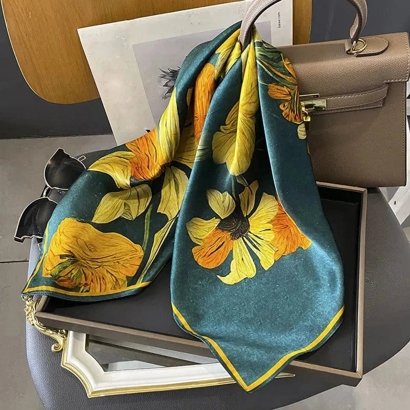 Carré 100% Soie Foulard Carré en Soie Imprimé Premium – Élégance et Raffinement 70x70cm