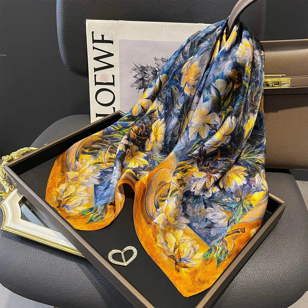 Carré 100% Soie Foulard Carré en Soie Premium - Peinture de Bouquet 70x70cm