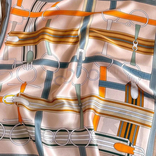 Carré 100% Soie - Foulard en Soie Motif Harnais Équestre, design chic et moderne 70x70cm