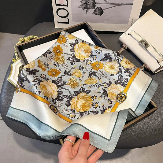 Carré 100% Soie Foulard Fleuri Femme Chic 70x70cm