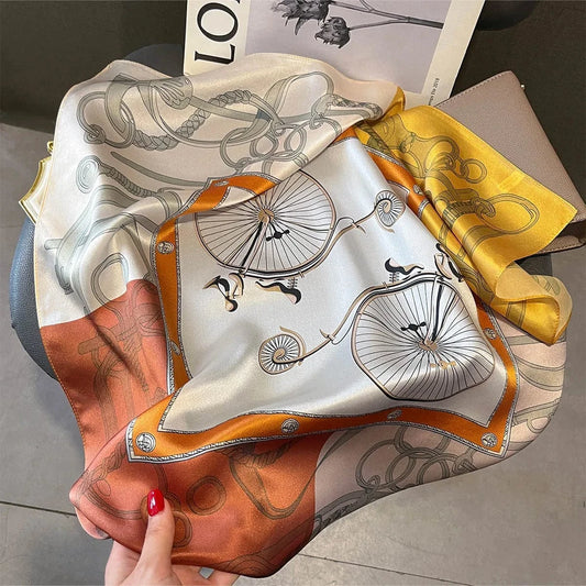 Carré 100% Soie – Foulard imprimé fleurs délicates, carré de soie chic 70x70cm